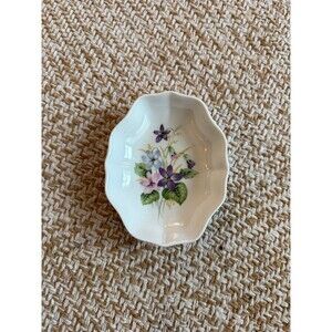 Small Scalloped Ceramic Floral Trinket Dish